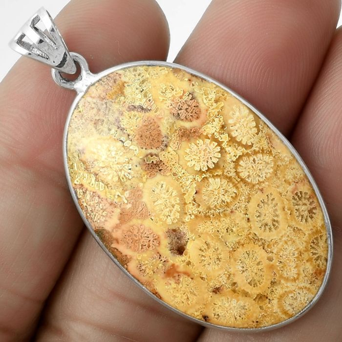Natural Flower Fossil Coral Pendant SDP116516 P-1001, 24x36 mm
