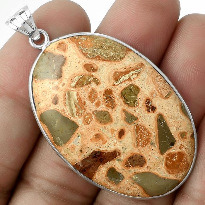 Natural Chert Breccia Crystal Pendant SDP116523 P-1001, 27x41 mm