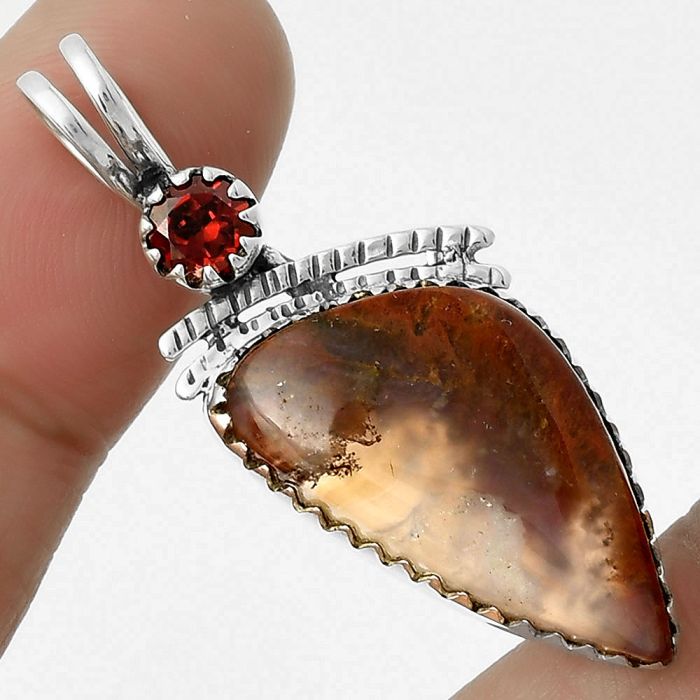 Natural Red Moss Agate & Garnet Pendant SDP116702 P-1268, 14x25 mm