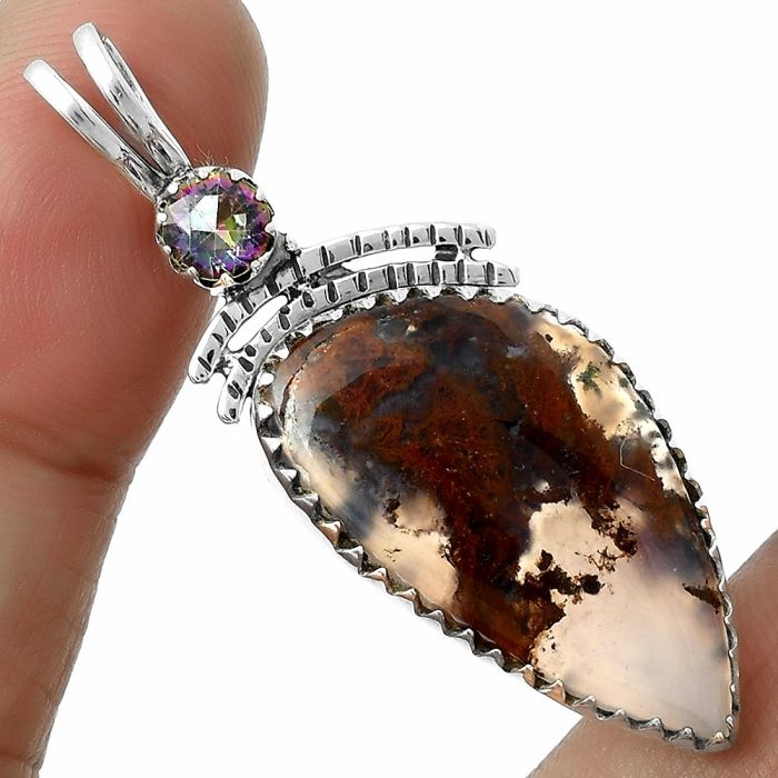 Natural Red Moss Agate & Mystic Topaz Pendant SDP116729 P-1268, 15x27 mm