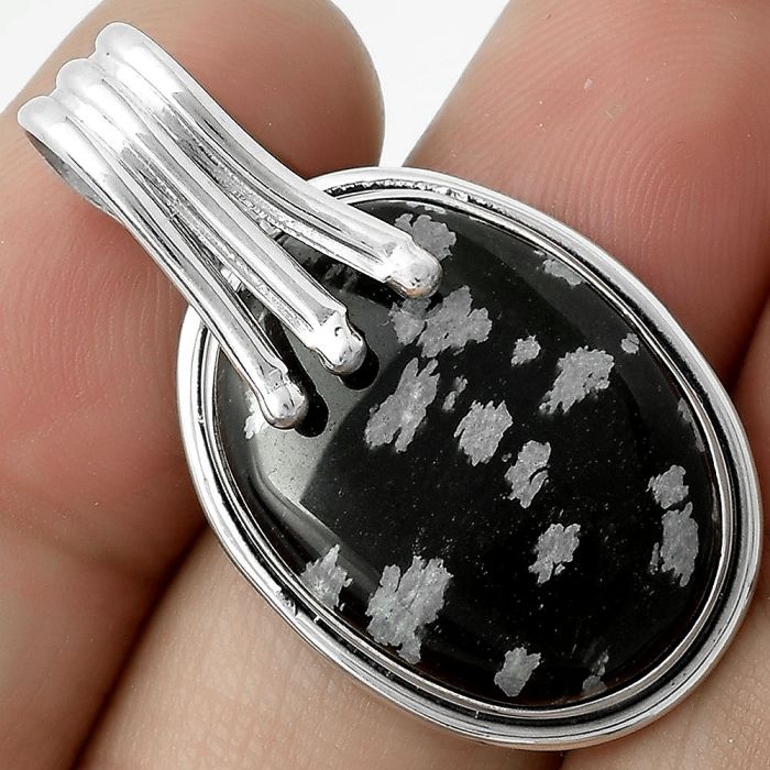 Natural Snow Flake Obsidian Pendant SDP116776 P-1664, 17x22 mm