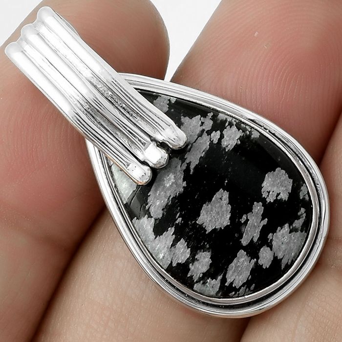 Natural Snow Flake Obsidian Pendant SDP116782 P-1664, 15x23 mm