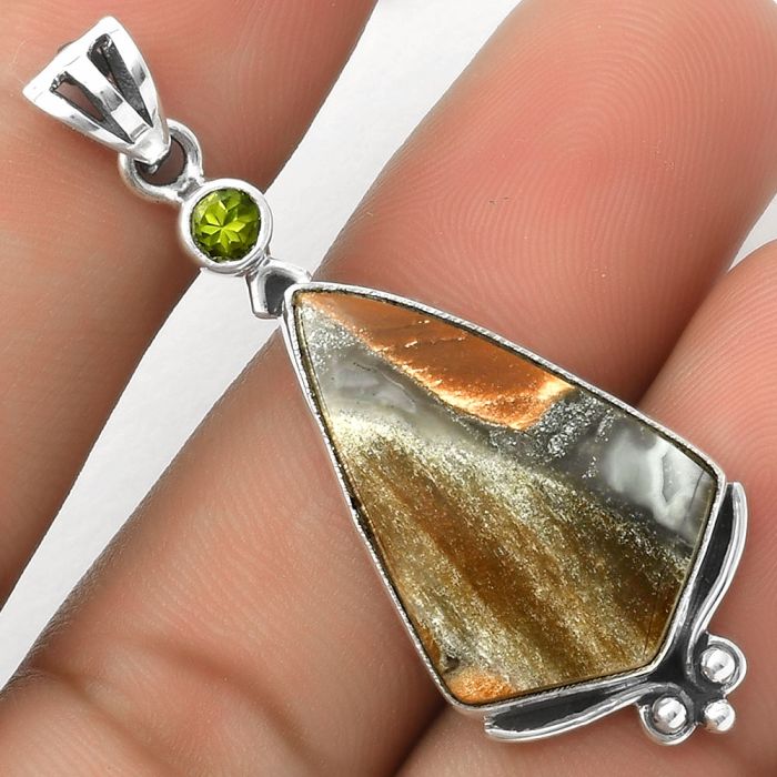 Natural Tabu Jasper & Peridot Pendant SDP116997 P-1045, 17x26 mm