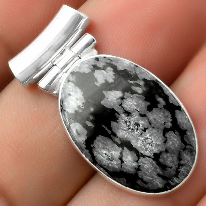 Natural Snow Flake Obsidian Pendant SDP117183 P-1621, 15x23 mm