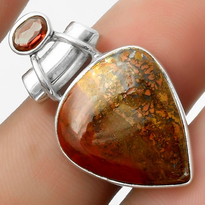 Natural Red Moss Agate & Garnet Pendant SDP117207 P-1159, 18x20 mm