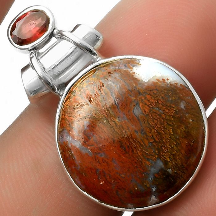 Natural Red Moss Agate & Garnet Pendant SDP117211 P-1159, 19x19 mm