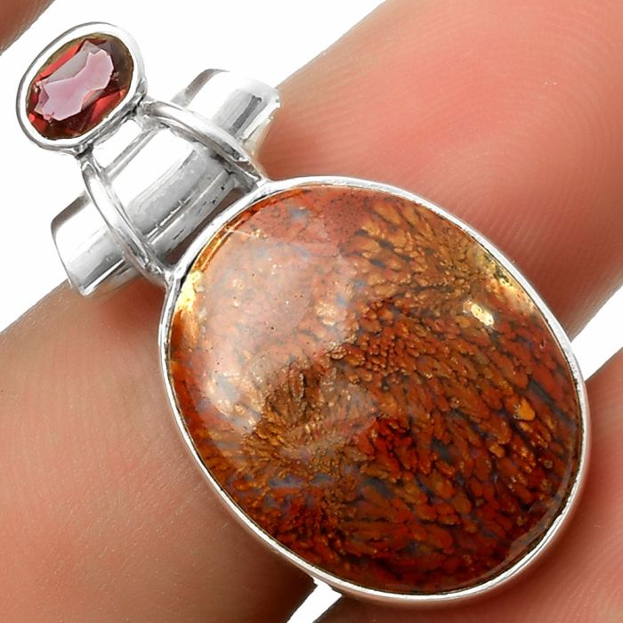 Natural Red Moss Agate & Garnet Pendant SDP117225 P-1159, 17x20 mm