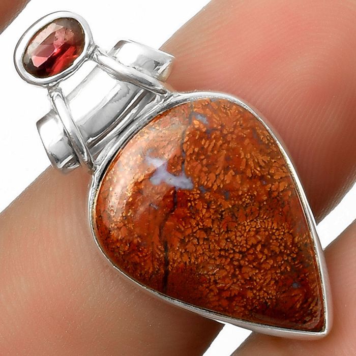 Natural Red Moss Agate & Garnet Pendant SDP117234 P-1159, 16x21 mm