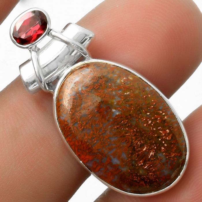 Natural Red Moss Agate & Garnet Pendant SDP117241 P-1159, 15x22 mm