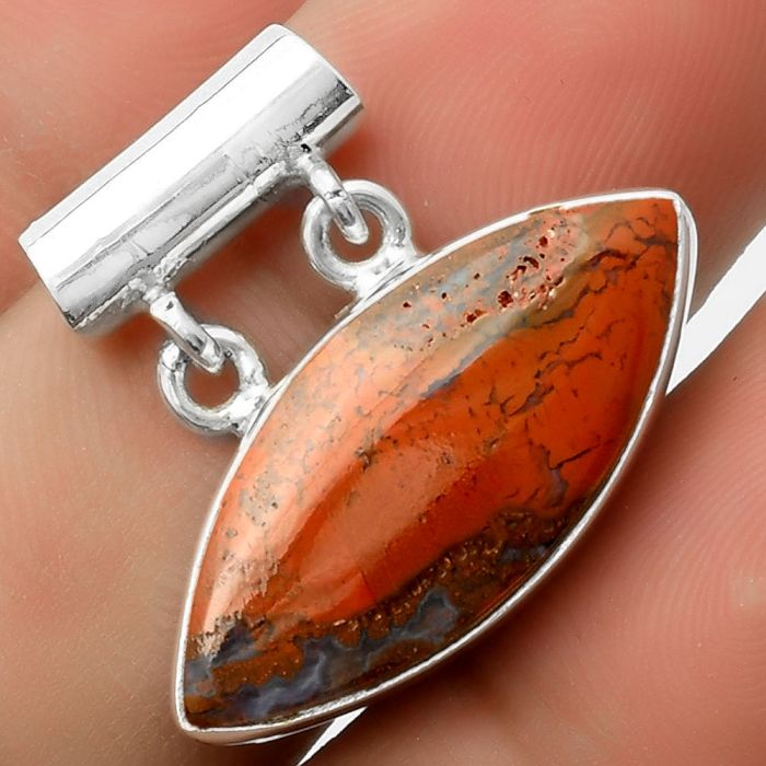 Natural Red Moss Agate Pendant SDP117288 P-1198, 11x25 mm