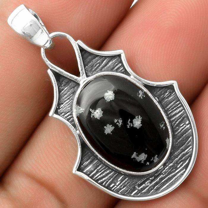 Natural Snow Flake Obsidian Pendant SDP117345 P-1409, 13x18 mm