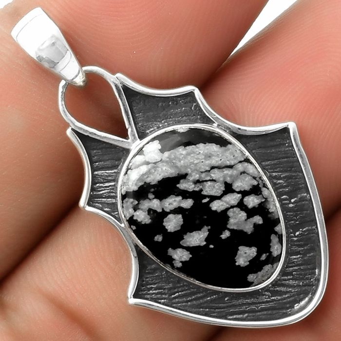 Natural Snow Flake Obsidian Pendant SDP117348 P-1409, 13x18 mm