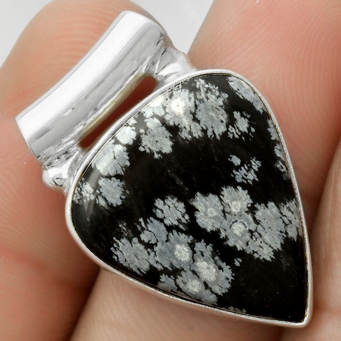 Natural Snow Flake Obsidian Pendant SDP117429 P-1259, 18x21 mm