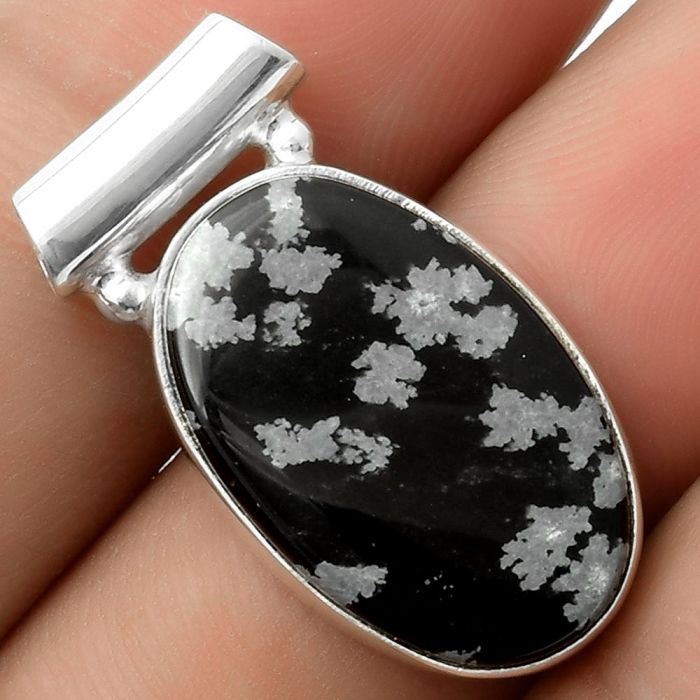 Natural Snow Flake Obsidian Pendant SDP117450 P-1259, 14x22 mm