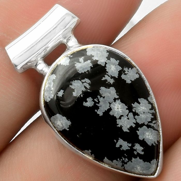 Natural Snow Flake Obsidian Pendant SDP117459 P-1259, 15x22 mm