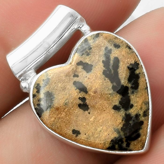 Valentine Gift Heart Russian Honey Dendrite Opal Pendant SDP117463 P-1259, 18x20 mm