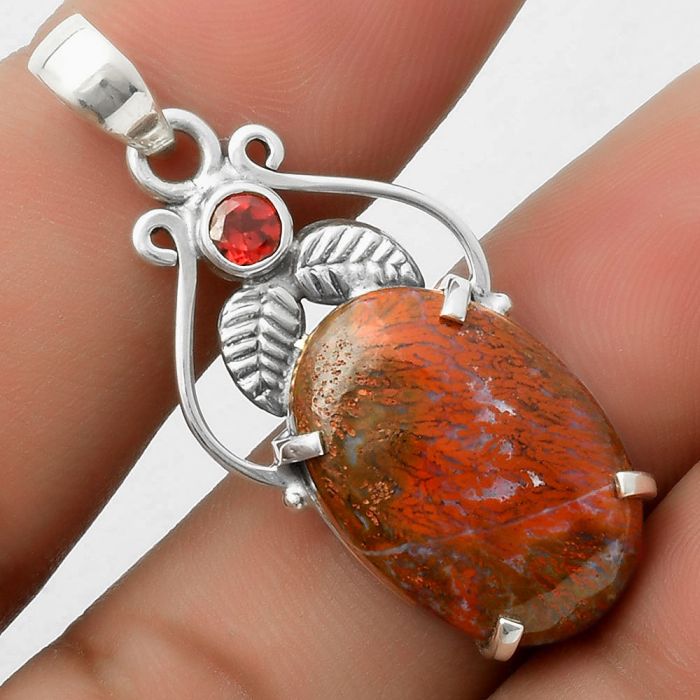 Natural Red Moss Agate & Garnet Pendant SDP117484 P-1434, 14x21 mm