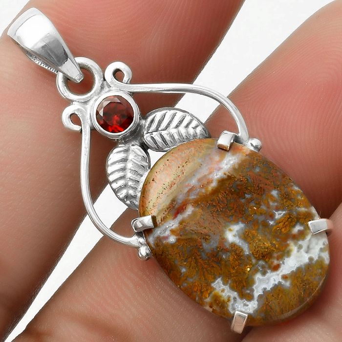 Natural Red Moss Agate & Garnet Pendant SDP117503 P-1434, 14x21 mm