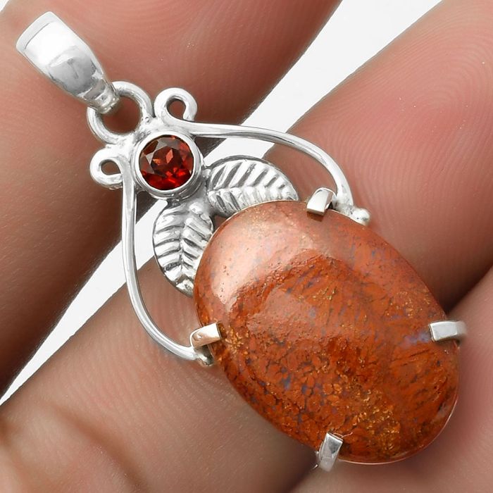 Natural Red Moss Agate & Garnet Pendant SDP117505 P-1434, 15x21 mm