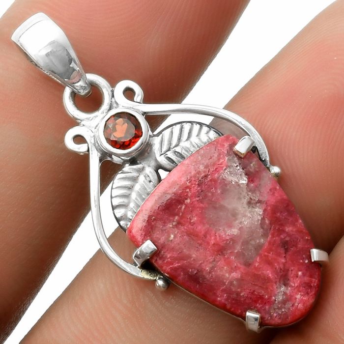 Natural Pink Thulite - Norway & Garnet Pendant SDP117509 P-1434, 14x18 mm