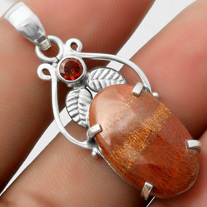 Natural Red Moss Agate & Garnet Pendant SDP117512 P-1434, 13x21 mm