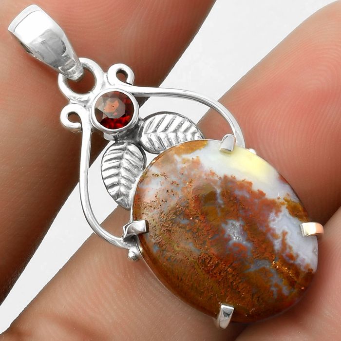 Natural Red Moss Agate & Garnet Pendant SDP117521 P-1434, 16x20 mm