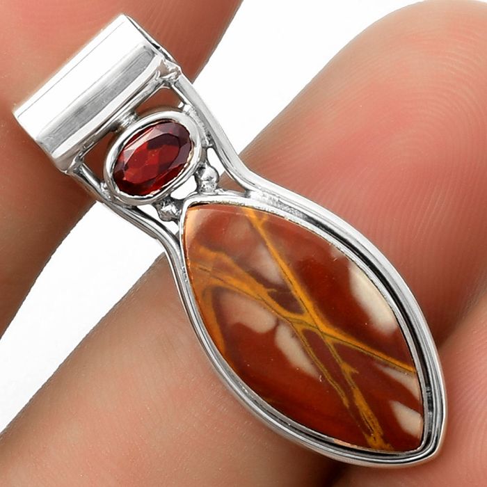 Natural Noreena Jasper & Garnet Pendant SDP117630 P-1130, 10x21 mm