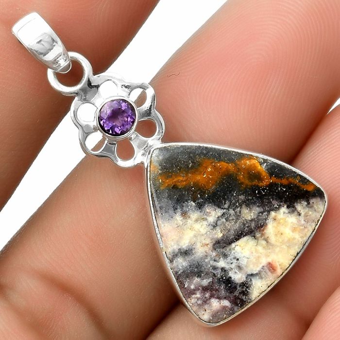 Indian Blanket Jasper & Amethyst Pendant SDP117633 P-1634, 19x19 mm