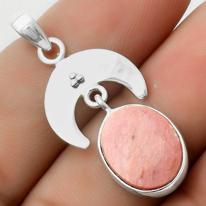 Crescent Moon - Pink Tulip Quartz Pendant SDP117638 P-1133, 12x15 mm