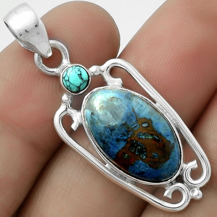 Natural Blue Azurite & Turquoise Pendant SDP117652 P-1623, 11x18 mm