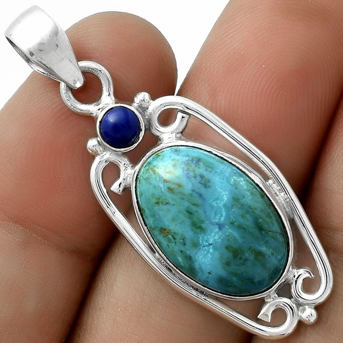 Natural Peruvian Opalina & Lapis Pendant SDP117658 P-1623, 12x18 mm