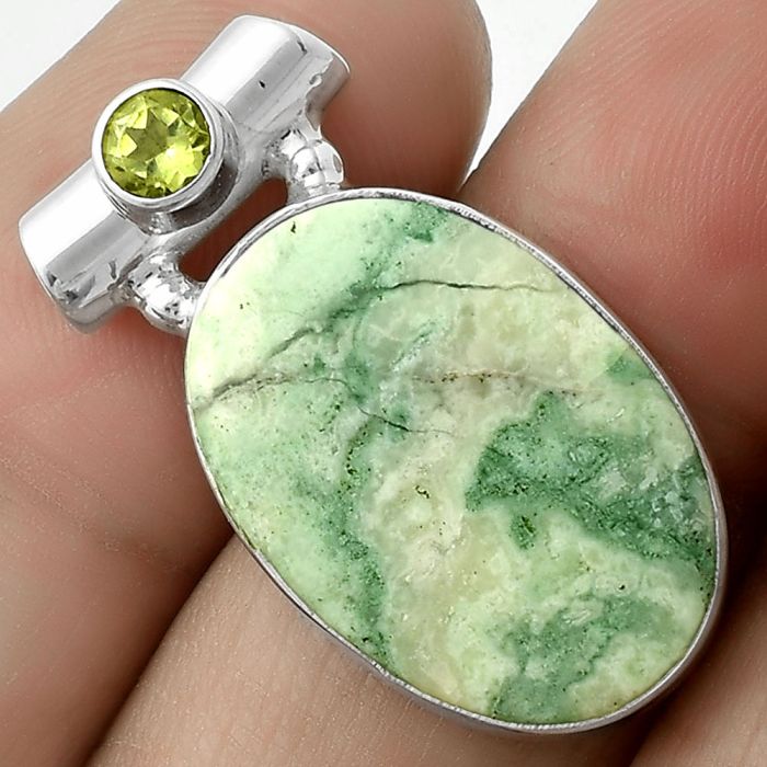 Natural Larsonite Jasper & Peridot Pendant SDP117751 P-1300, 14x21 mm