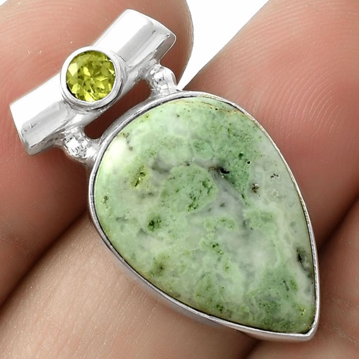 Natural Larsonite Jasper & Peridot Pendant SDP117769 P-1300, 15x21 mm