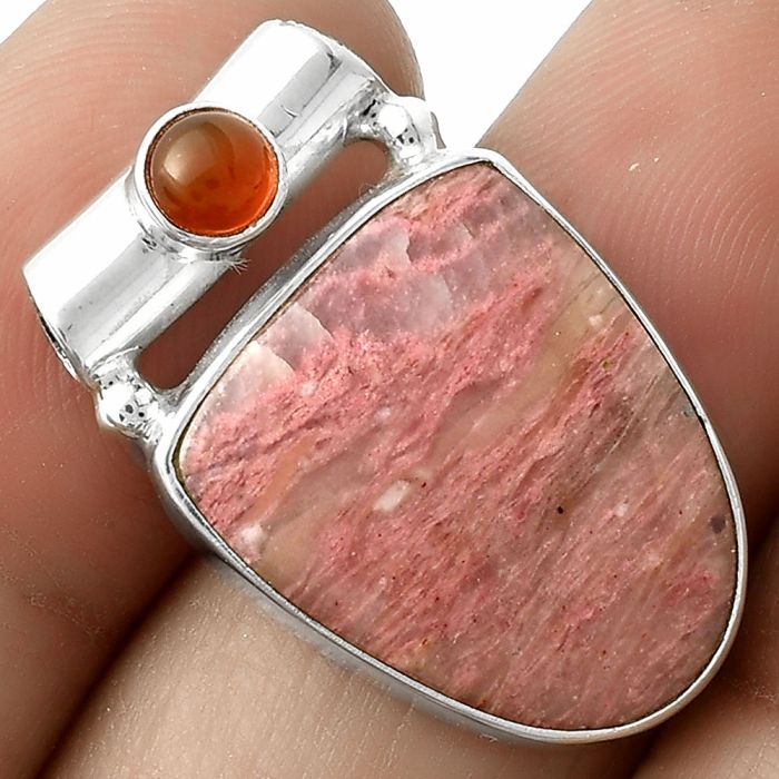 Natural Pink Tulip Quartz & Carnelian Pendant SDP117770 P-1300, 15x18 mm