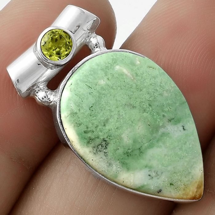 Natural Larsonite Jasper & Peridot Pendant SDP117772 P-1300, 15x22 mm