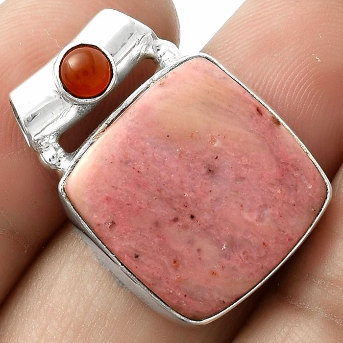 Natural Pink Tulip Quartz & Carnelian Pendant SDP117782 P-1300, 18x18 mm