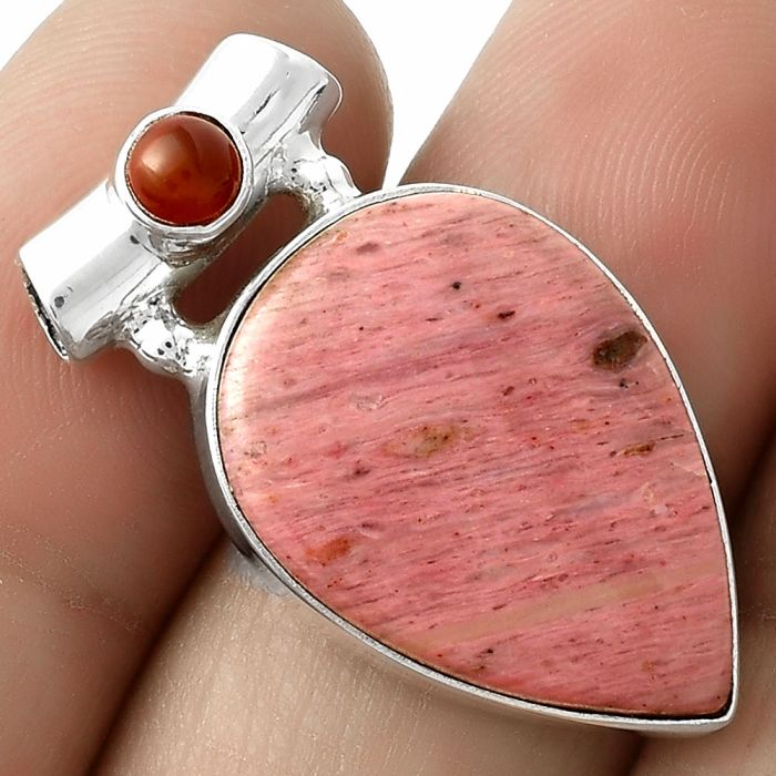 Natural Pink Tulip Quartz & Carnelian Pendant SDP117787 P-1300, 16x22 mm