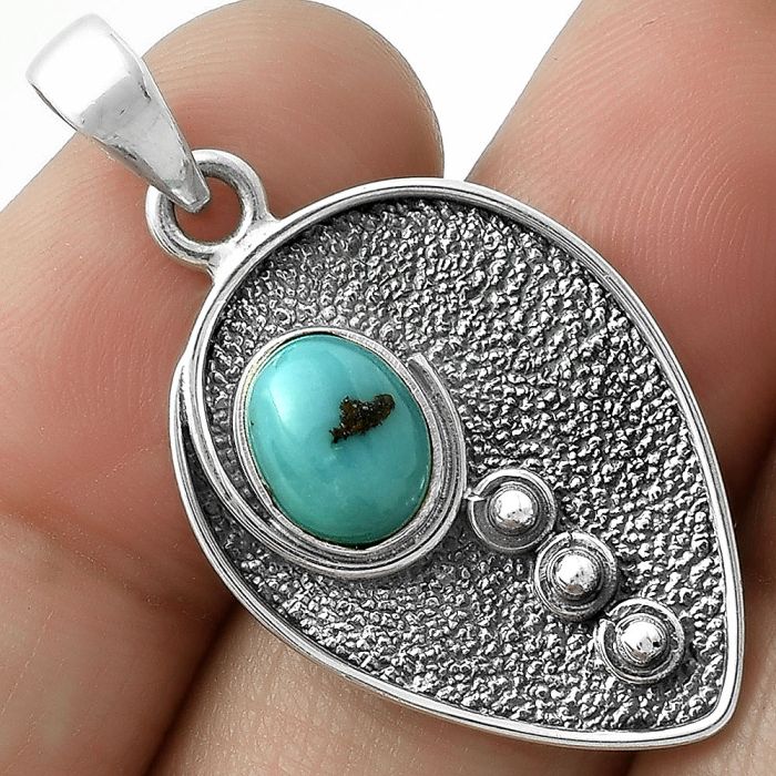 Natural Kingman Turquoise 925 Sterling Silver Pendant P-1336, 7x9 mm