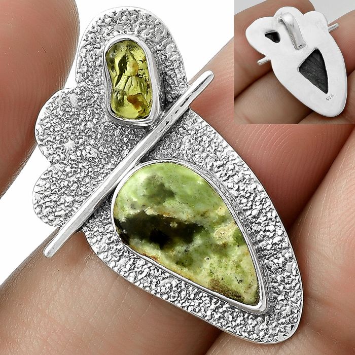 Chrome Chalcedony & Peridot Rough Pendant SDP117938 P-1338, 9x17 mm