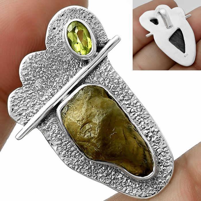 Rare Kornerupine Rough & Peridot Pendant SDP117940 P-1338, 9x18 mm