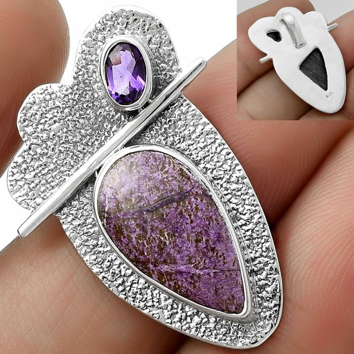 Purpurite - South Africa & Amethyst Pendant SDP117979 P-1338, 9x18 mm