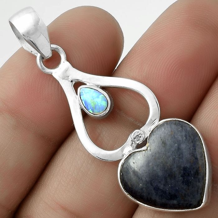 Valentine Gift Heart Purple Aventurine & Fire Opal Pendant SDP117996 P-1589, 16x16 mm