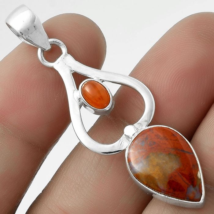 Natural Red Moss Agate & Carnelian Pendant SDP118007 P-1589, 11x16 mm