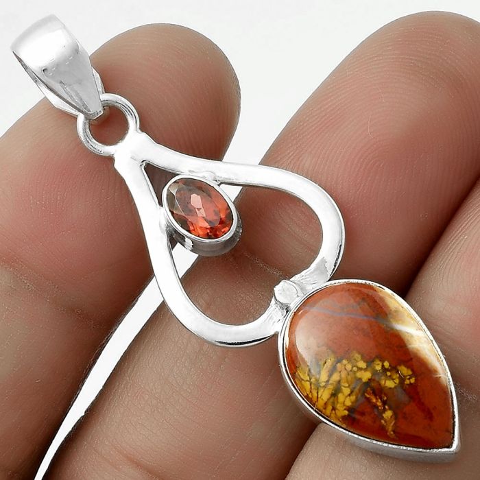 Natural Red Moss Agate & Garnet Pendant SDP118026 P-1589, 11x16 mm