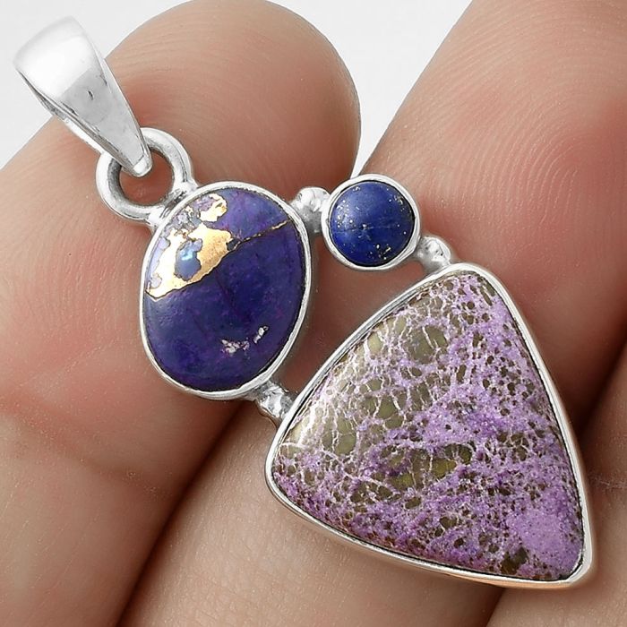 Purpurite, Copper Purple Turquoise & Lapis Pendant SDP118117 P-1203, 15x15 mm