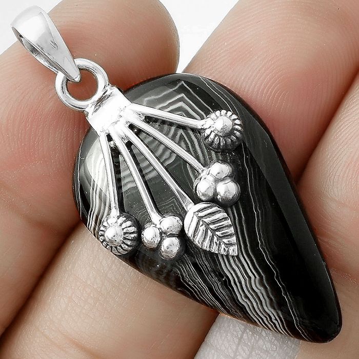 Natural Black Botswana Agate Pendant SDP118188 P-1647, 19x32 mm