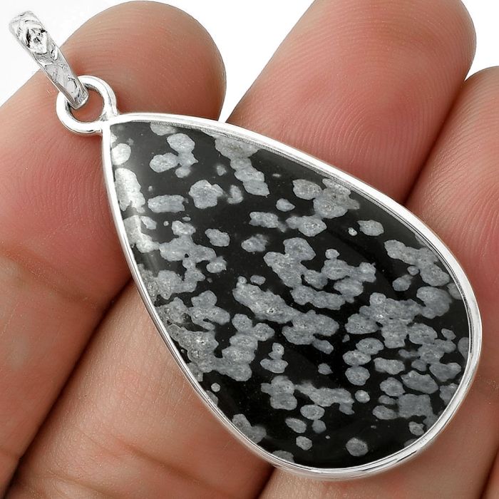 Natural Snow Flake Obsidian Pendant SDP118249 P-1001, 21x35 mm