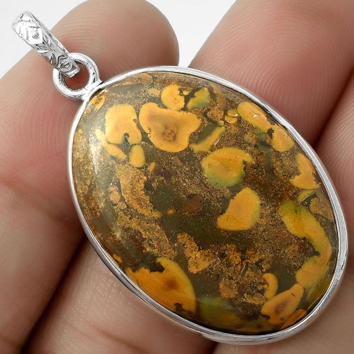 Natural Bamboo Jasper Pendant SDP118296 P-1001, 22x31 mm