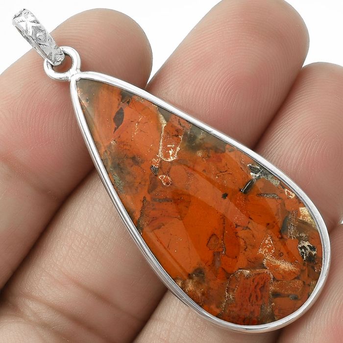 Natural Red Brecciated Jasper Pendant SDP118297 P-1001, 18x40 mm