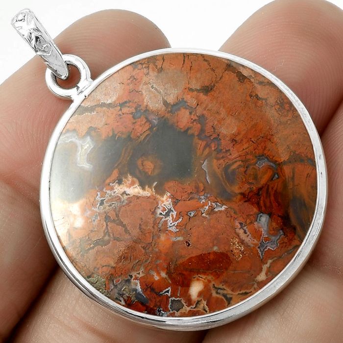 Natural Red Moss Agate Pendant SDP118315 P-1001, 28x28 mm